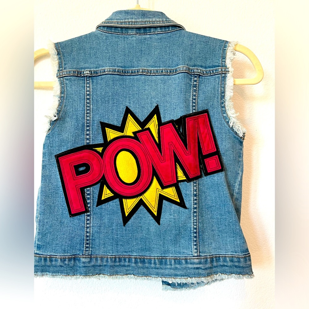 Girl’s Wee Monster POW Patch Stretch Denim Vest Unicorns & Rollerskates 8 NWOT